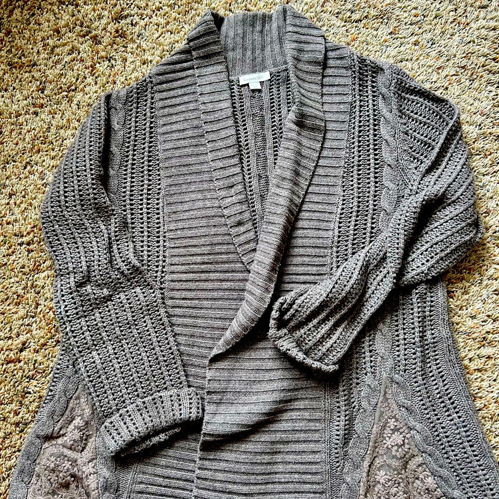 Garnet Hill Shawl Collar Sweater Small - Taupe Color - cashmere blend